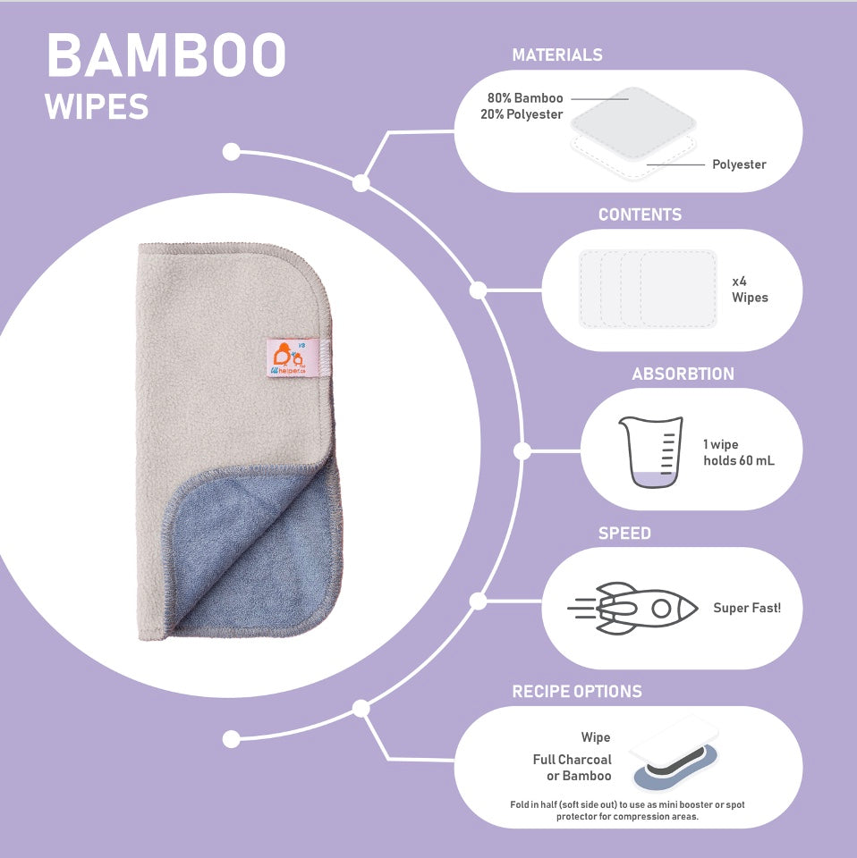 folded bamboo cloth wipe with details about materials, content and absorption