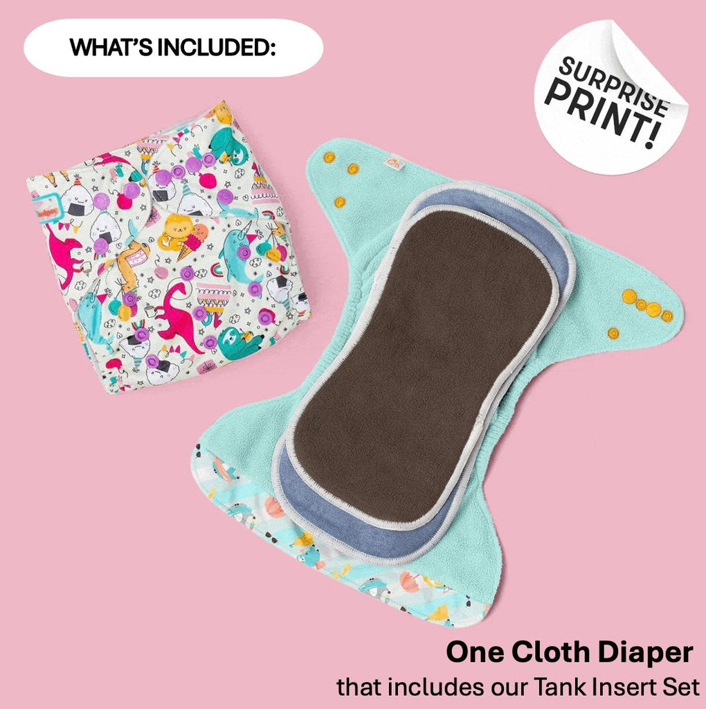 Cloth Diaper Trial banner with a folded cloth diaper and an extended cloth diaper