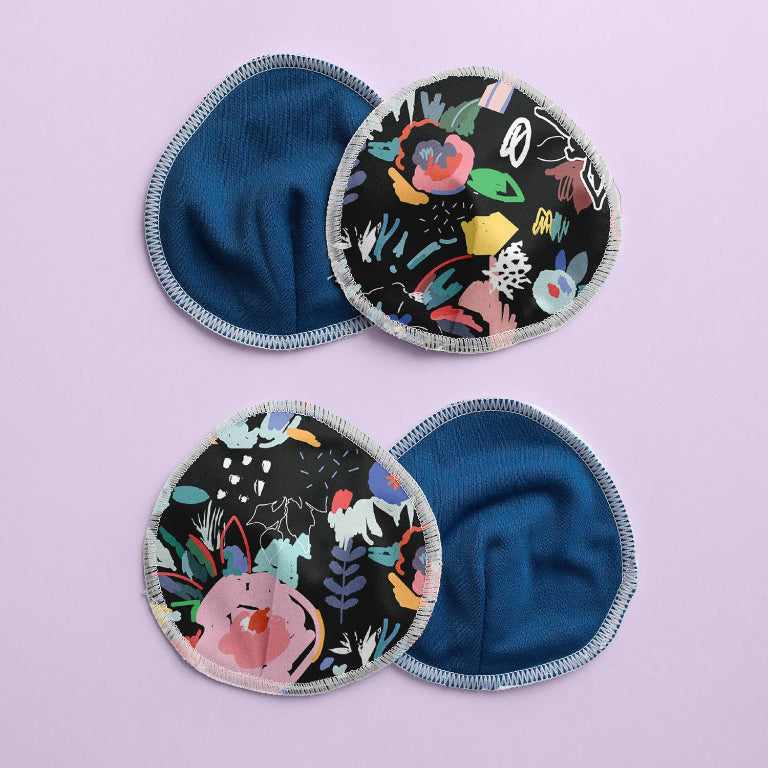 Reusable Overnight Breast Pads Florals Black