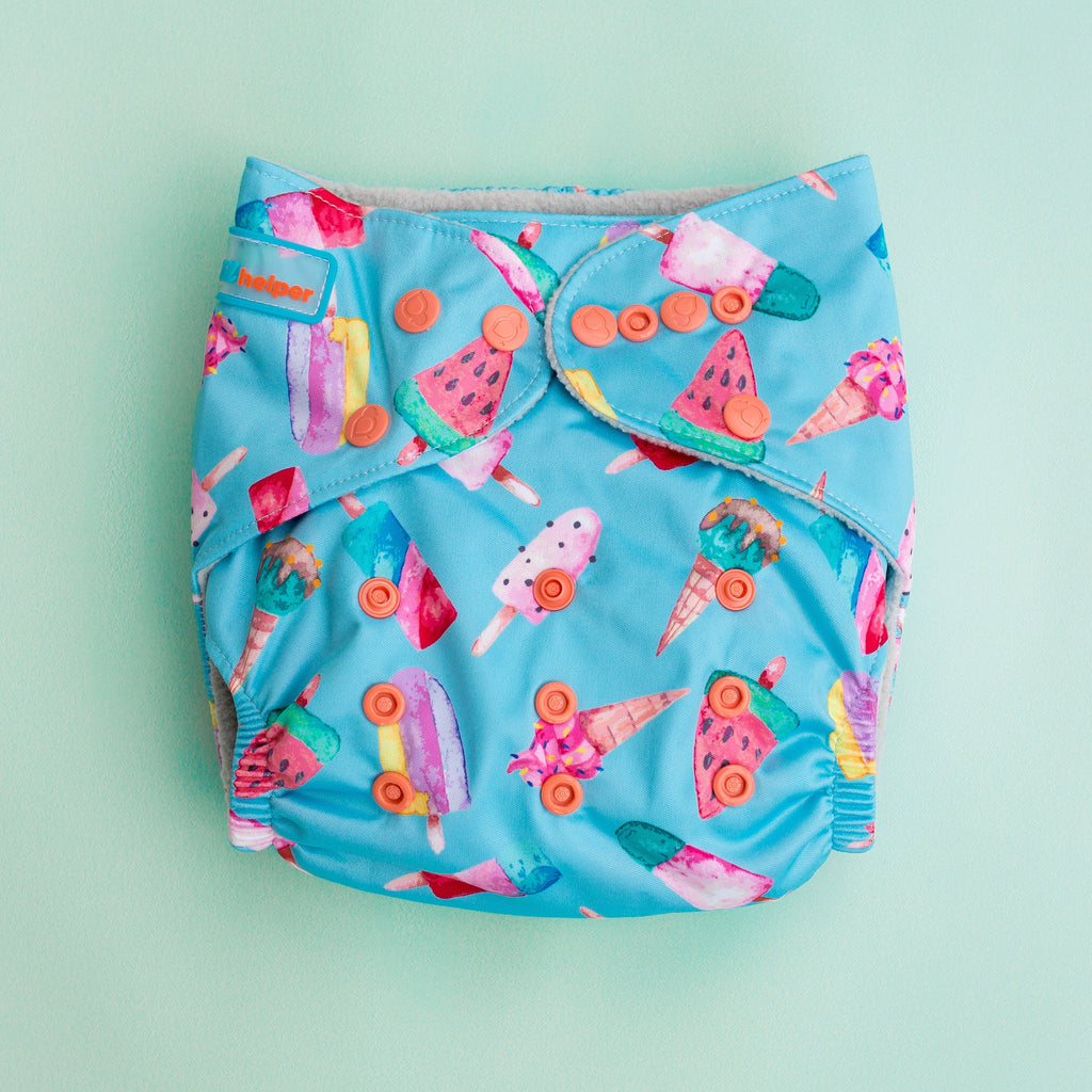 a cloth diaper with kid toy illustrations